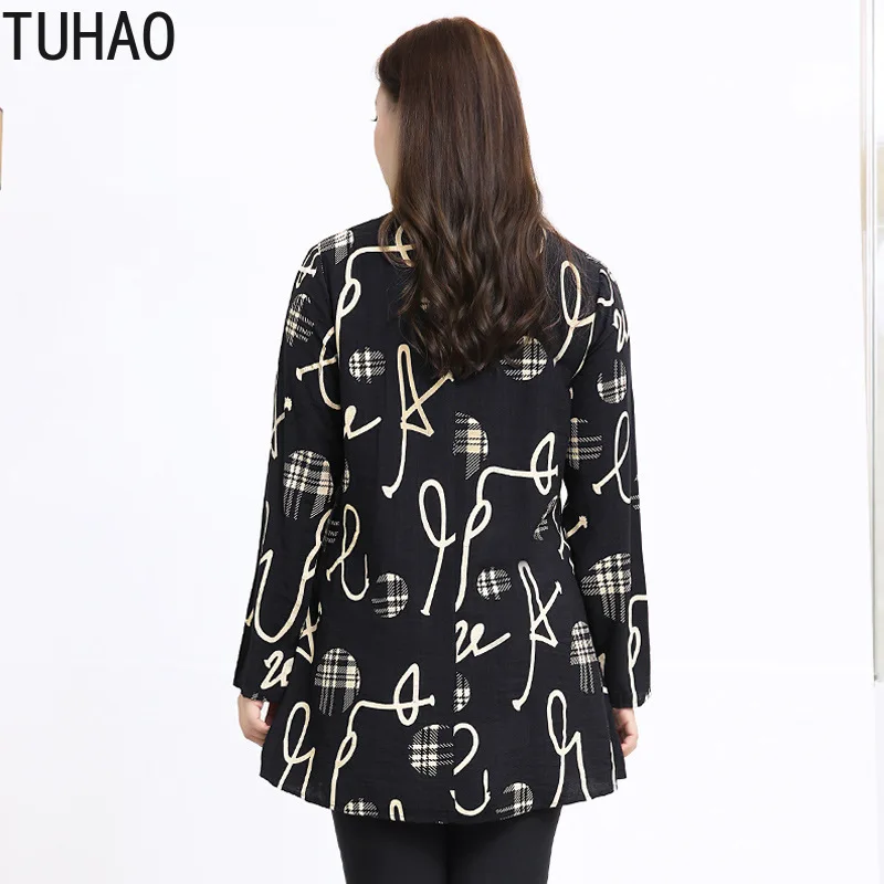  TUHAO Plus Size 10XL 9XL 8XL Blouse Shirt Fashion Women Tops and Blouses Female Shirt PLAID Print O