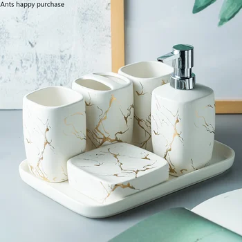 

Square White Black Ceramics Five-piece Set Washing Set Bathroom Decoration Marriage Gift Mouth Cup Set Bathroom Accessories