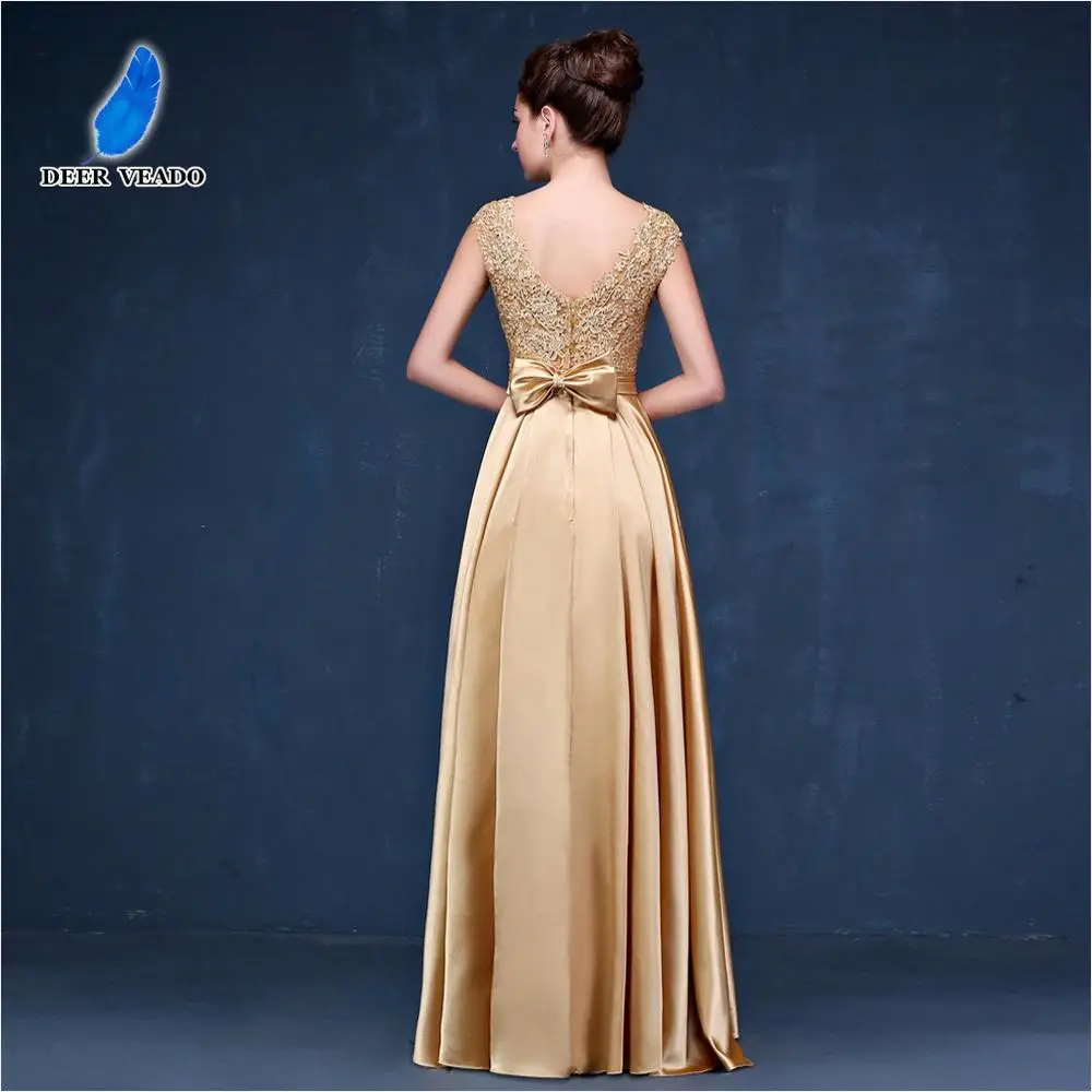 DEERVEADO сексуальное длинное Золотое вечернее платье с открытой спиной размера плюс, вечернее платье для выпускного вечера, вечерние платья, Robe De Soiree S306