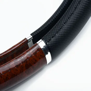 

Anti-skid Car Mahogany Leather Non-slip Durable Steering Wheel 38cm Auto Deluxe New Cover Accs Part Tool Replaces