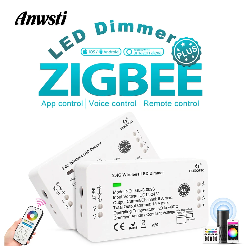 

Gledopto Zigbee Dimmer 12V 24V DC Smart LED Strip Controller Compatible with Zigbee Hub APP Voice Remote Control Alexa Amazon