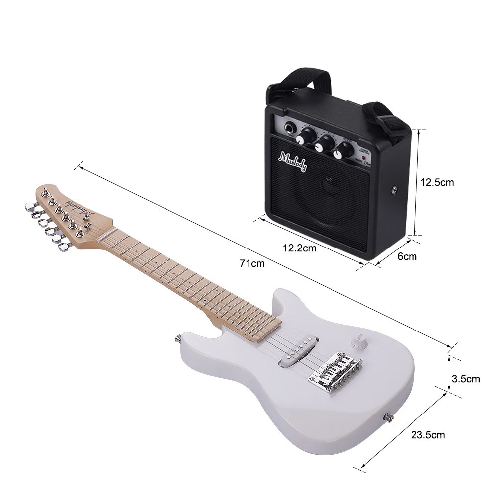Muslady 28 Inch Kids ST Electric Guitar Kit Maple Neck Paulownia with Mini Amplifier Guitar Bag Strap Pick String Audio Cable