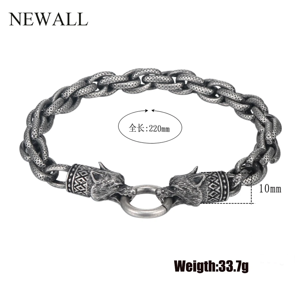 Newall, нержавеющая сталь, голова волка, древний серебряный браслет-цепочка для мужчин и женщин, голова животного, персонализированный браслет, роскошные ювелирные изделия, подарок