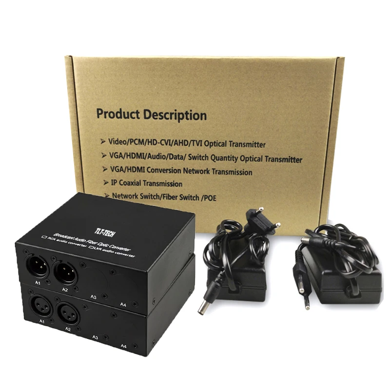 

TLT-TECH 2 Channels Balanced Audio Fiber optic Media Converter Extenders XLR balanced Audio over Optical Fiber Transmitter