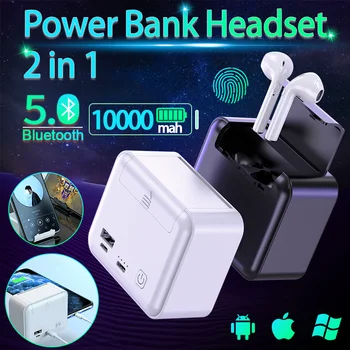 

2020 New 2-IN-1 10000mah Power Bank Wireless Bluetooth Earphones Type-c USB Fast Charge Portable HIFI Stereo Wireless Headset
