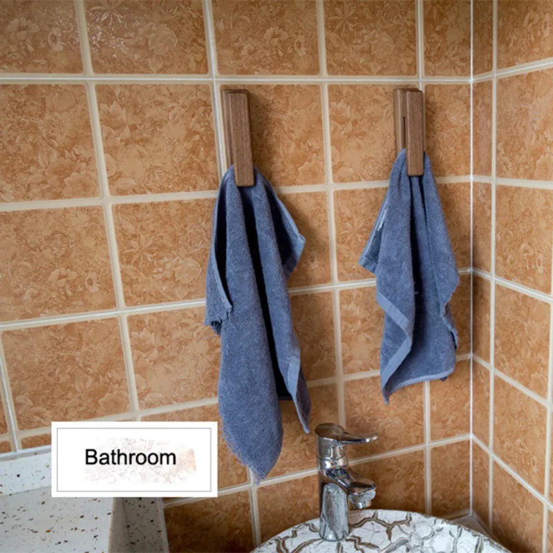 

European Solid Wood Towel Hook Free Punching Towel Hook Wall Hanging Bathroom Supplies Bag Storage Rack Kitchen Accessories