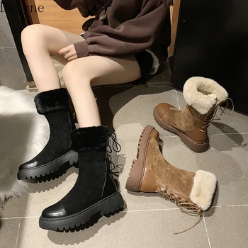 

In the tube snow boots female 2019 winter new thick-bottom Martin boots thick warm plus velvet cotton boots women