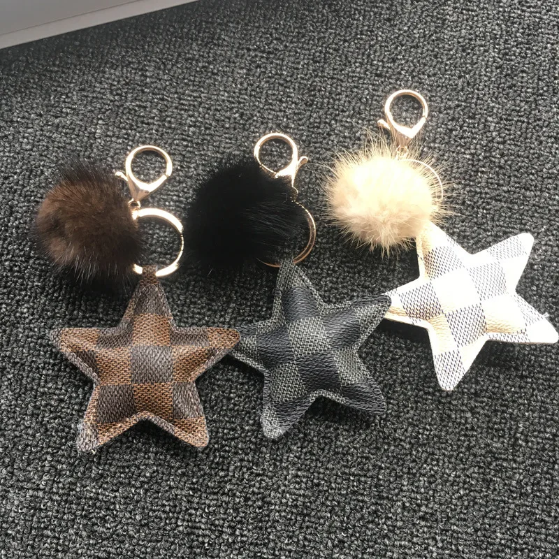 

2019 New Fashion Key Chain Accessories Tassel Key Ring PU Leather Star Pattern Trendy Car Keychain Jewelry Bag Charm Women Gift