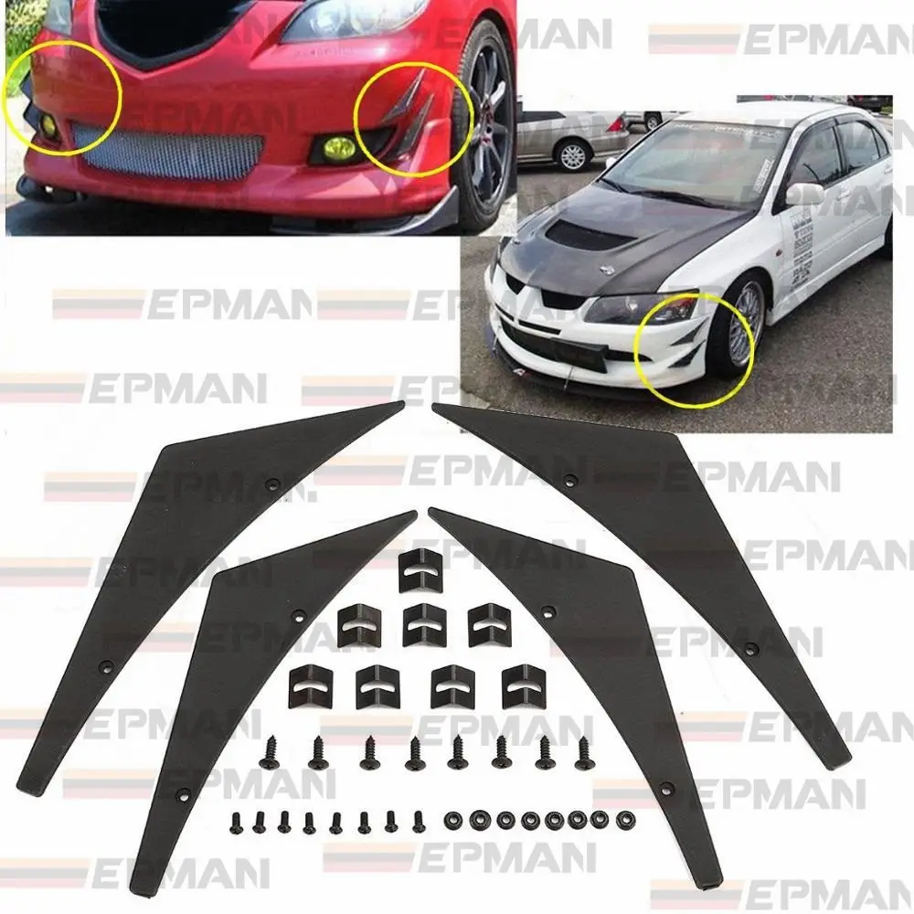 4x Universal Fit Front Car Style Front Bumper Lip Diffuser/Canard/Splitter EP-FD001