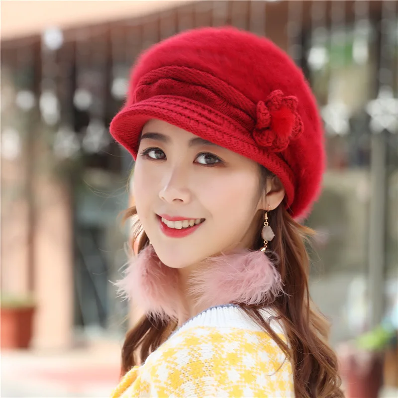 [DINGDNSHOW] New Skullies Beanies Hat Wool Bowknot Bonnet Hat Warm Knitted Winter Cap Women Hat