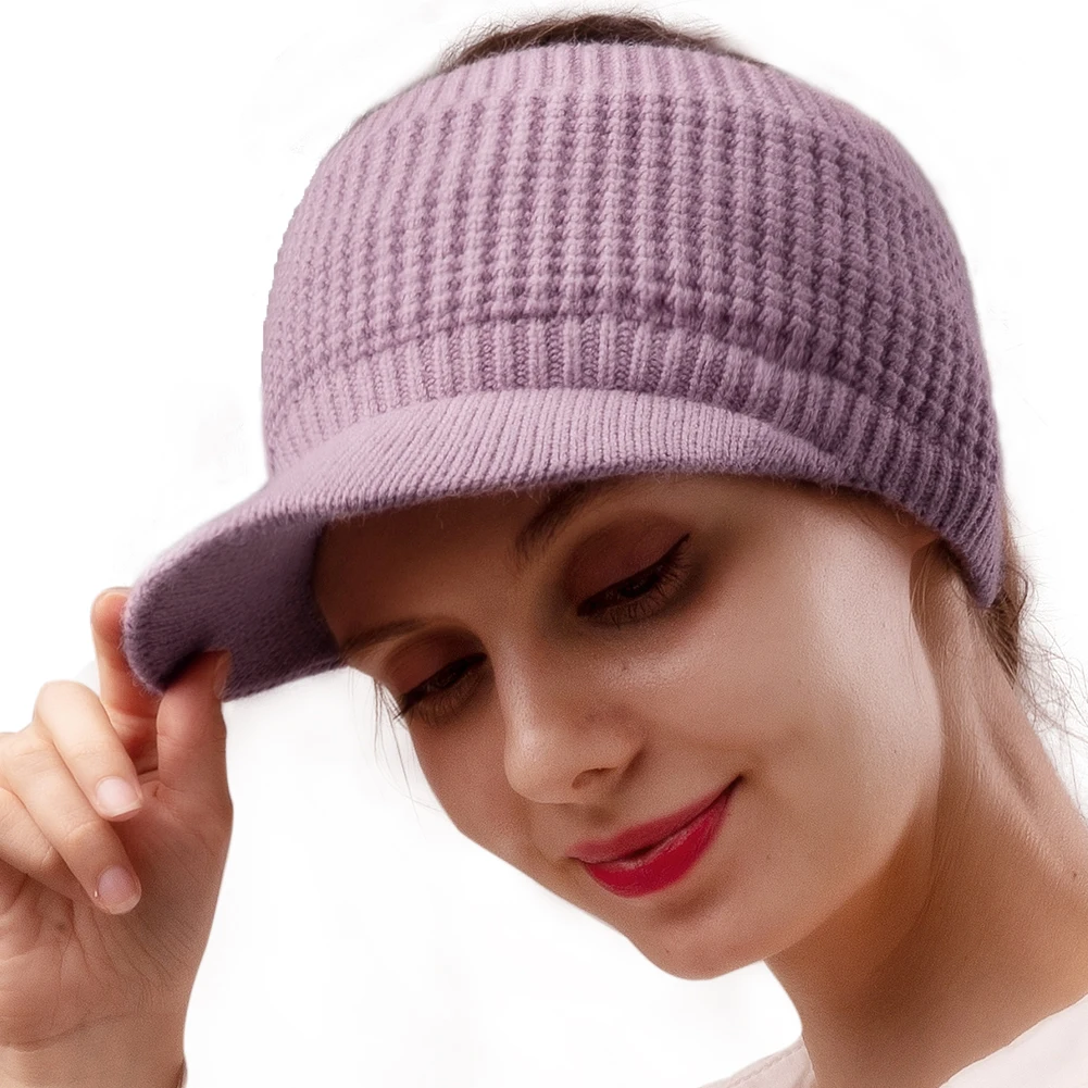 FURTALK Ponytail Beanie Hat Women Winter Knitted Hat High Messy Bun Hats for Female Fleece Cap Winter Black Cap Sportswear