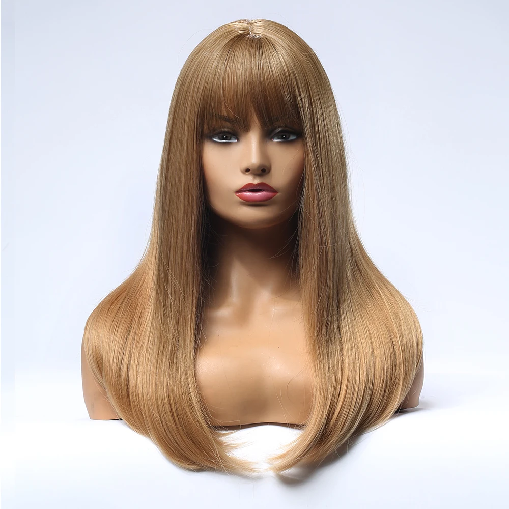 JONRENAU 5 цветов Длинные шелковистые прямые волосы синтетические золотистые светлые парики с челкой для белых/черных женщин вечерние - Цвет: lc167-6