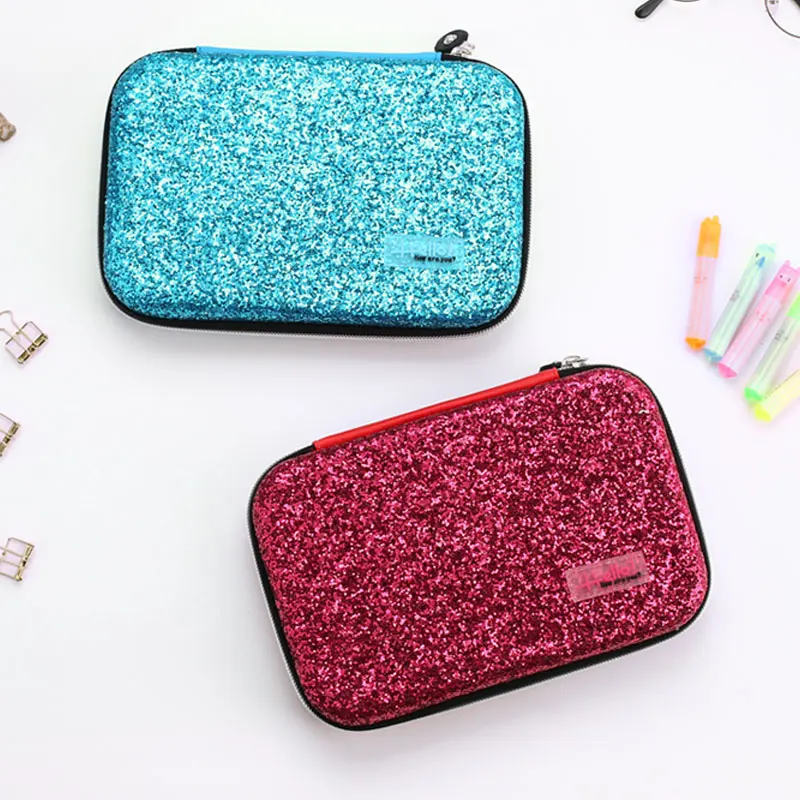 

TOPSTHINK Pencil case Novelty square polyester pen supplier large multi layer sequin box pencilcase for girl
