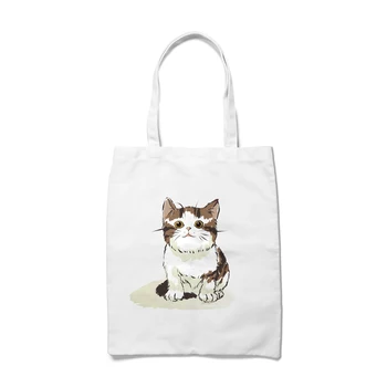 

Canvas Tote Bag Cotton Cloth Shoulder Shopper Bags Women Eco Foldable Reusable Shopping Bags Grocery Cat Print Ladies Handbags