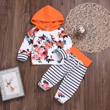 Милая одежда для маленьких девочек весенне-осенний свитер худи с цветочным принтом+ штаны с ремешками, комплект одежды, спортивный костюм для малышей, новинка,#25