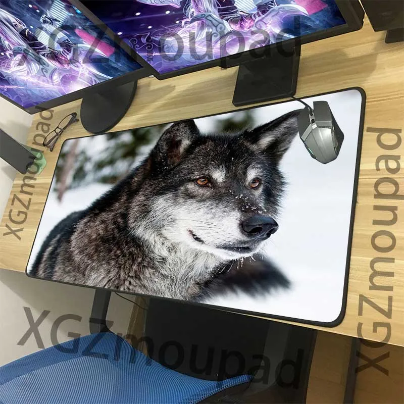 XGZ Large Mouse Pad Black Lock Edge Animal Wolf Pattern Custom Home Computer Table Mat Speed Rubber