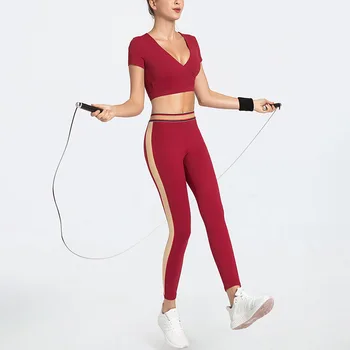 

Women 2 PCS High Waist Running Leggings Workout Yoga Pants Seamless Yoga Set Fitness Sports Suits Gym Clothing Crop Top Shirts