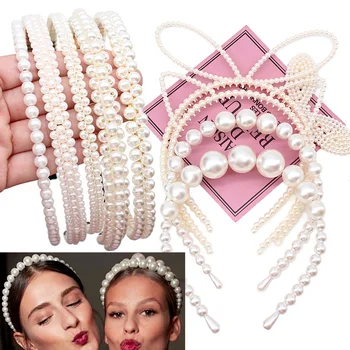 

New Handmade Beaded Headband Simple Pearl Hairband Wild Crown Hair Accessories Wedding Bridesmaid Bride Headdress