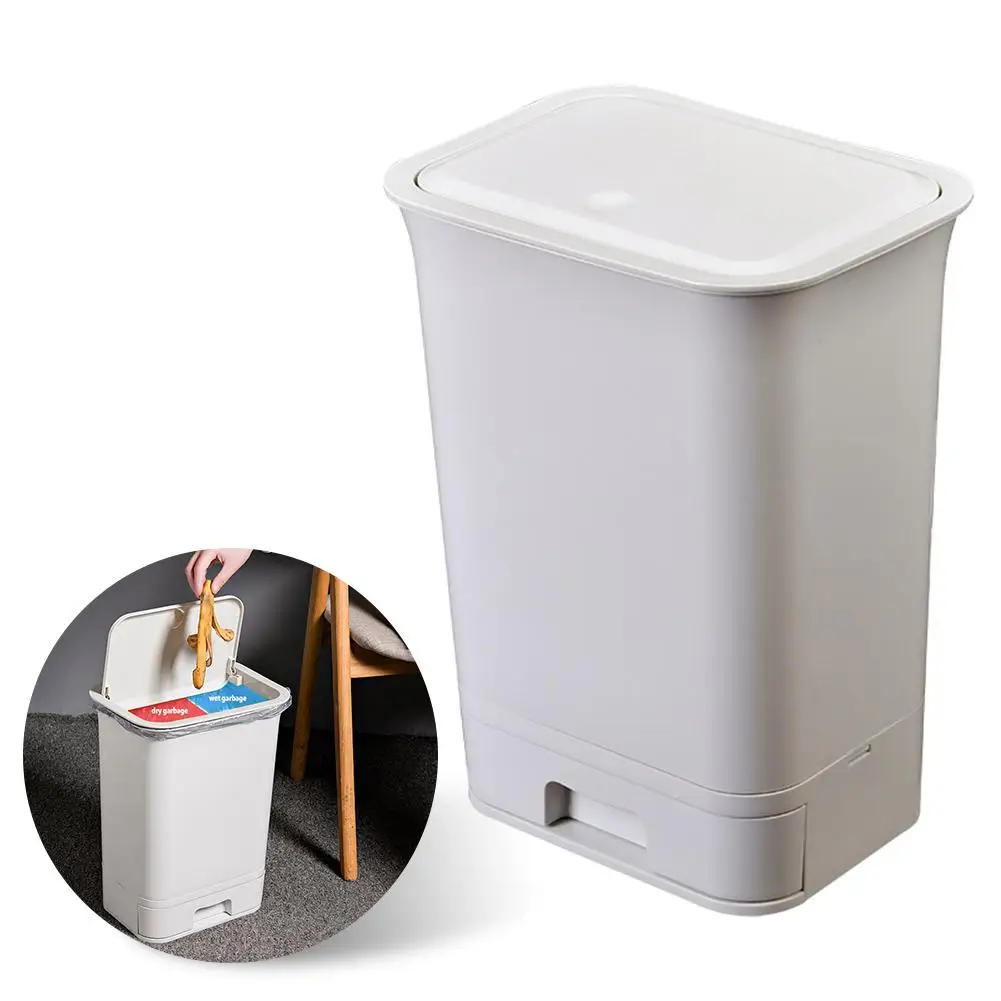 

18L Trash Bin Waste Bin 2-Layer Dry Wet Sorting Trash Bin With Drawer Kitchen Cleaning Garbage Trash Can Toilet Waste Storage