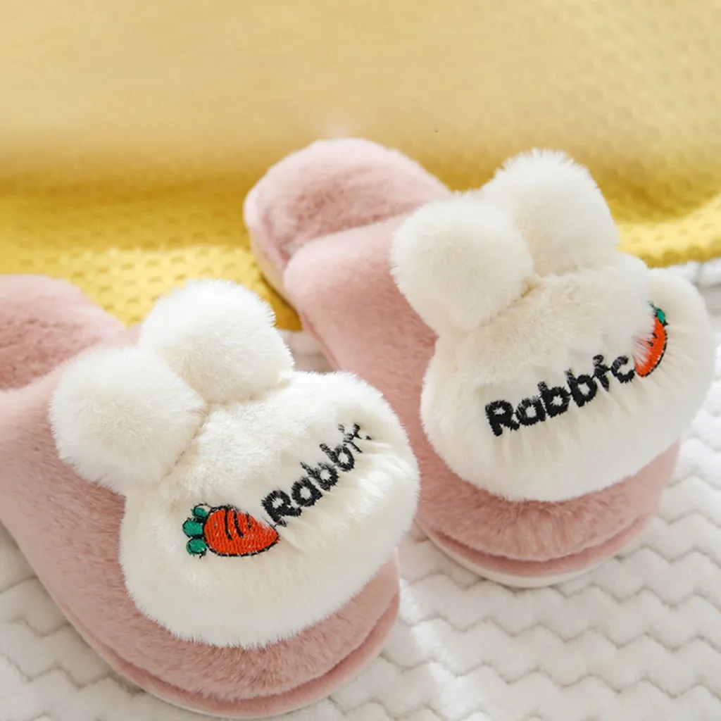 Детские тапочки; домашняя обувь для девочек и мальчиков; милые домашние тапочки из флока с кроликом; зимние теплые домашние тапочки с животными для детей