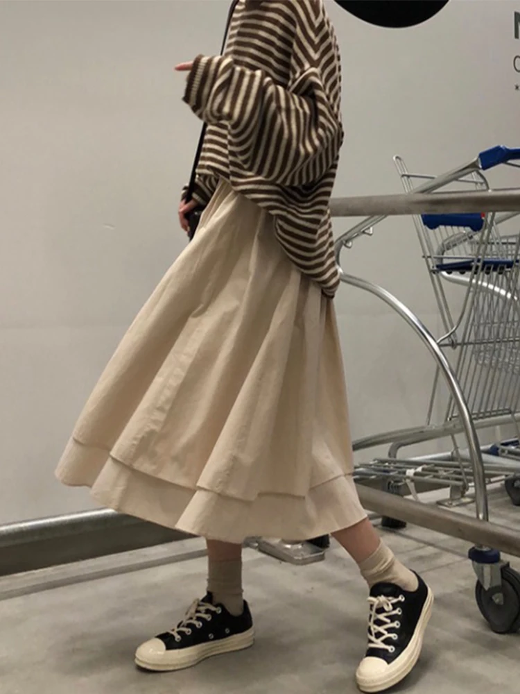 

2020 New Women Long Skirt Fashion Spring Vintage Pleated Skirts Elegant Ladies Elastic Waist Korean Black Skir