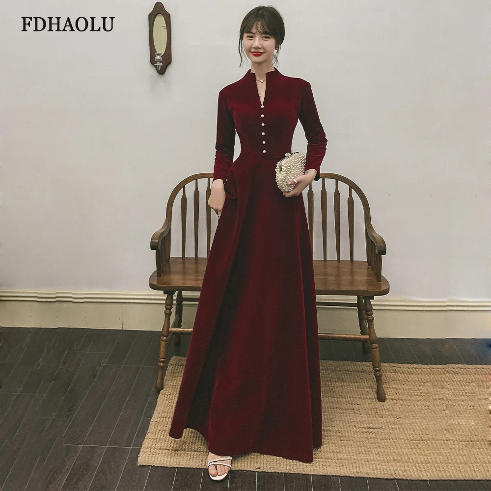 petite formal dresses & gowns FDHAOLU FU81 Burgund Evening Dress Elegant Mermaid Long Formal Evening Party Dress V-neck Shiny Sequined Formal Prom Gowns Evening Dresses