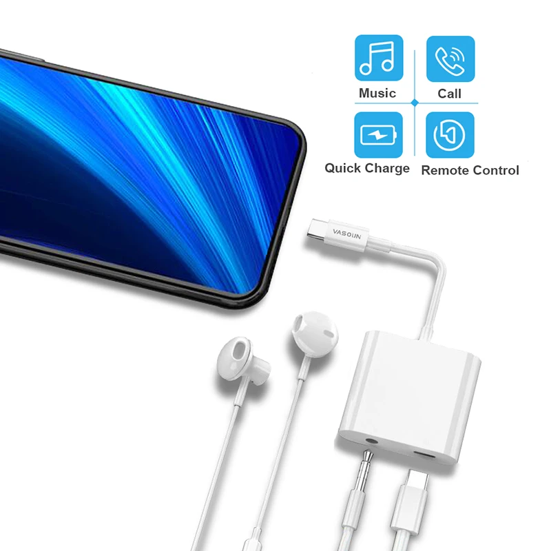 VASOUN USB C to 3 5mm AUX Earphone Type C Adapter 2 in 1 Fast Charge Type C 3 5 mm Headphones USB C Audio Jack Cable Converter