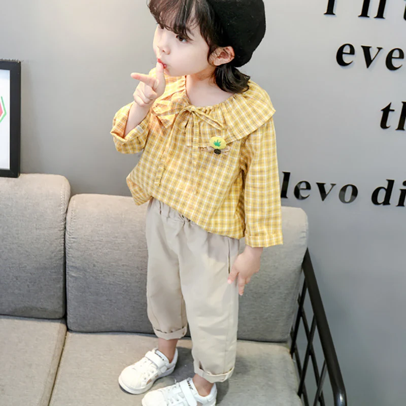 

Baby Girl Clothes 0-3T Lovely Toddler Girl Plaid Pattern Long-sleeved Girls Sets Tops Pants 2 Pieces Children's Sets #m