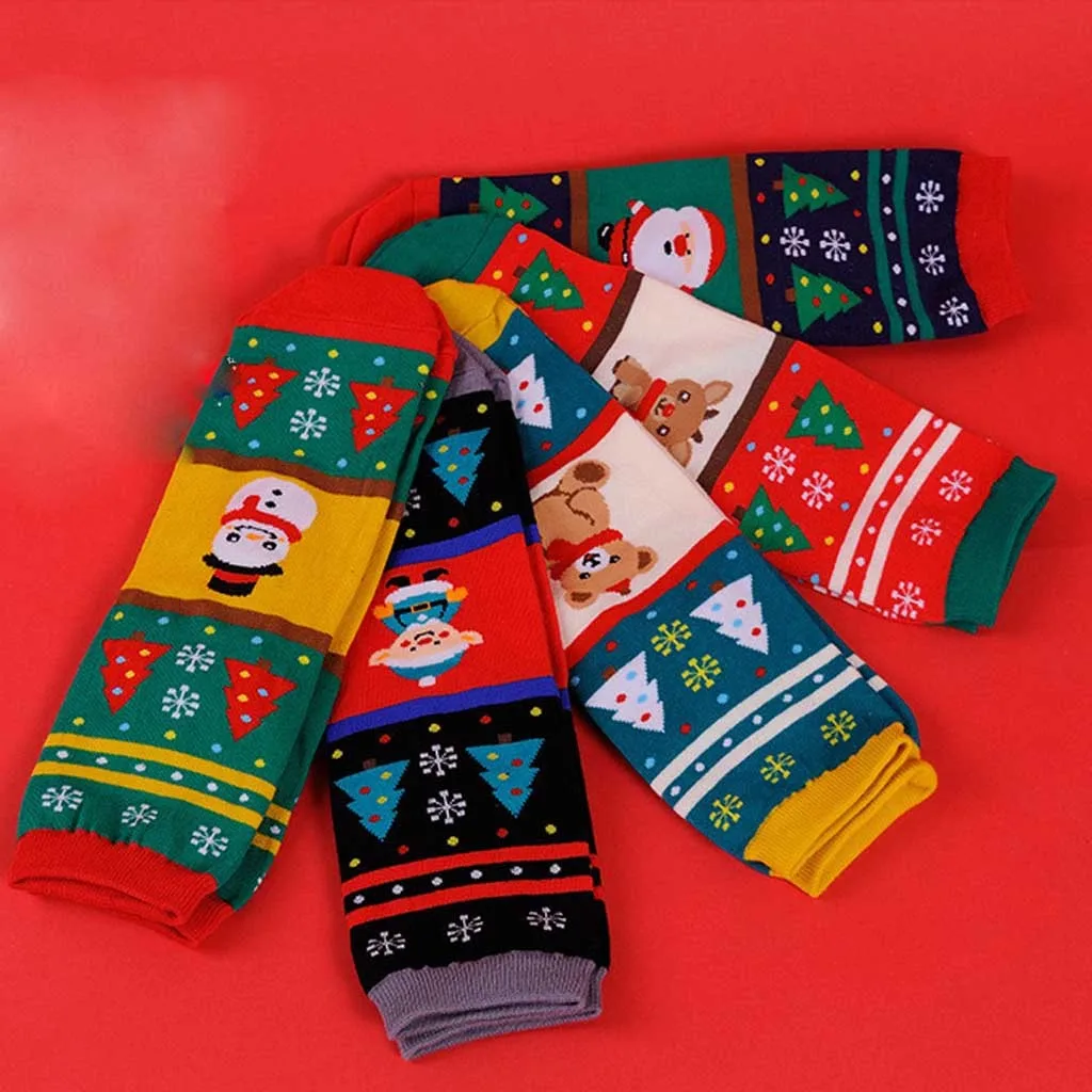 Счастливые носки; женские рождественские хлопковые носки с изображением животных и снеговика; зимние домашние носки для девочек; носки для кровати; носки средней длины; W1015