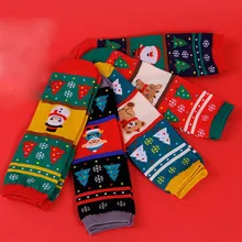 Счастливые носки; женские рождественские хлопковые носки с изображением животных и снеговика; зимние домашние носки для девочек; носки для кровати; носки средней длины; W1015