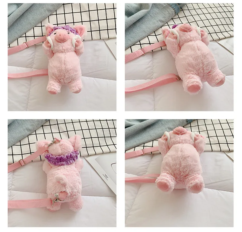 Cute Cartoon Washing Face Pink Pig Plush Backpack Toys Crossbody Bag Key Card Coin Shoulder Bags Peluche Dolls Gift for Kids Girls (2)
