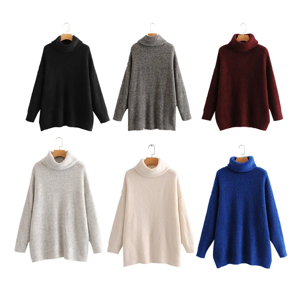 

Women Oversize Basic Knitted Turtleneck Sweater Female Solid Turtleneck Collar Pullovers Warm Winter Clothes Women Sweaters