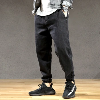 

Japanese Style Fashion Men Jeans Vintage Designer Loose Fit Harem Jeans Men Spliced Cargo Pants Streetwear Hip Hop Joggers Jeans
