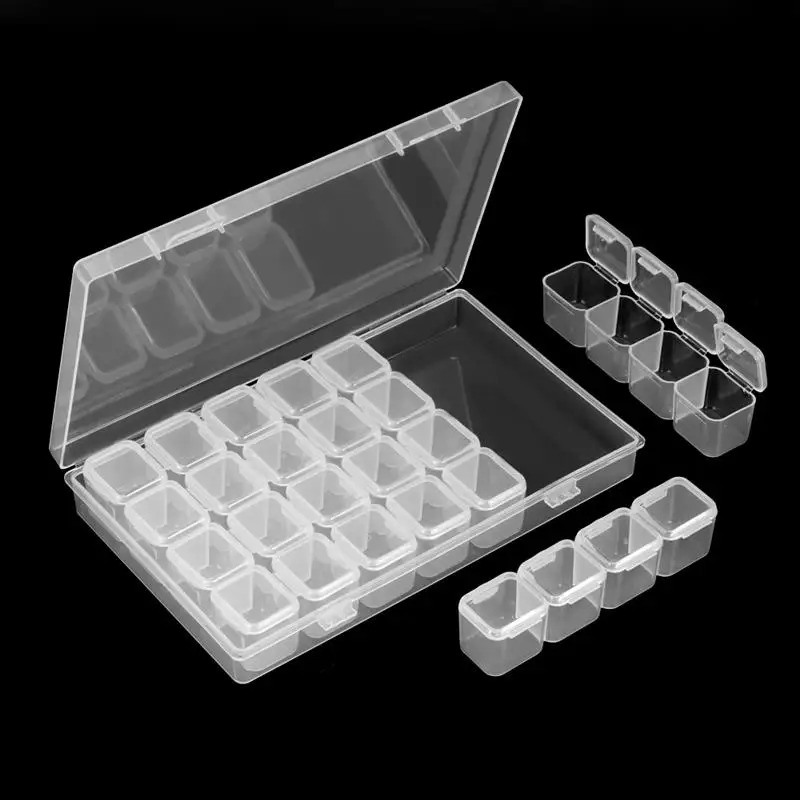 28-Slots-Clear-Plastic-Empty-Nail-Art-Decoration-Storage-Case-Box-Nail-Glitter-Rhinestone-Beads-Accessories