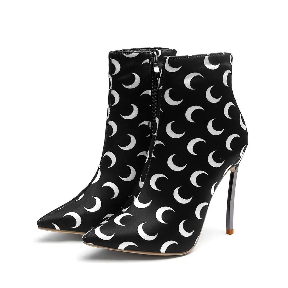 

breathable stretch boots women moon printing sexy high heel summer ankle boots lady fashion chunky heel sock boots woman