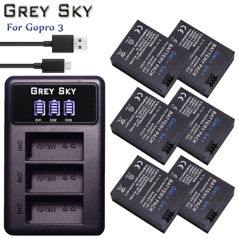 Batería Gopro Hero 3 hero 3 + batería + LED de 3 ranuras cargador USB para GoPro HERO 3 negro/plata/blanco accesorios de Cámara de Acción|Batería de cámara| AliExpress