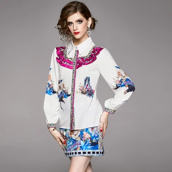 

New Style High-End Big Brand Catwalk Models Retro Flounced Shirt Waist Hugging Skirt Two-Piece Set 2 piece outfits for women