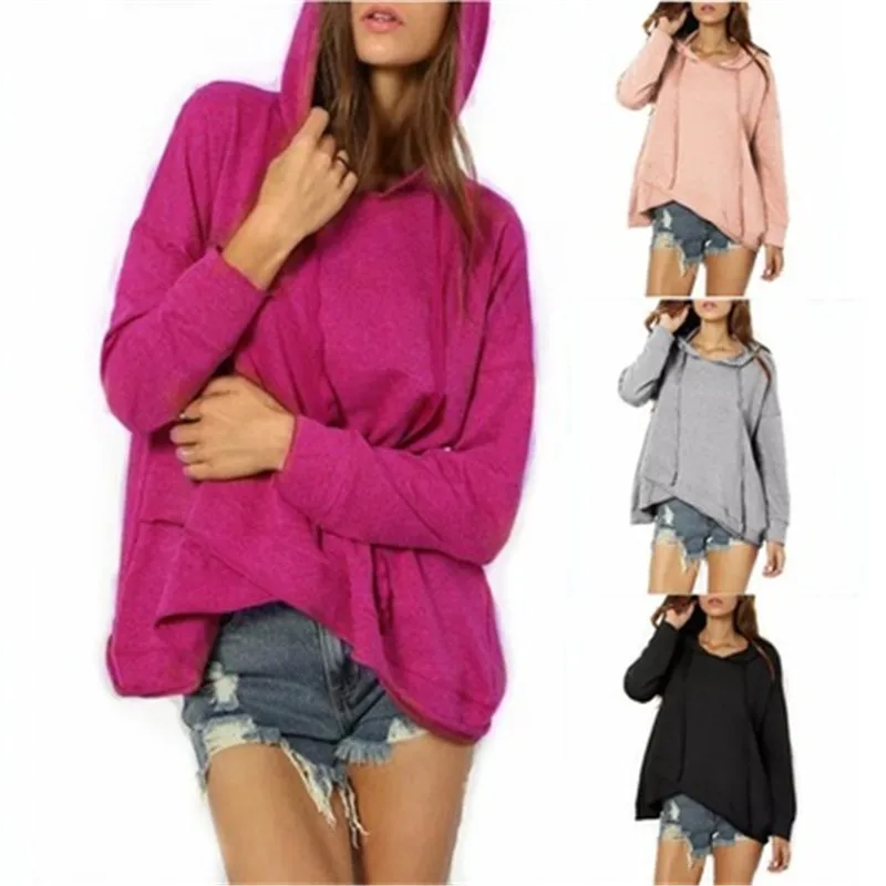 

Women Sweatshirt Fashion Irregular Hem Patchwork Long Sleeve Hoodies Autumn Spring Solid Casual Plus Size Pullover Streetwear
