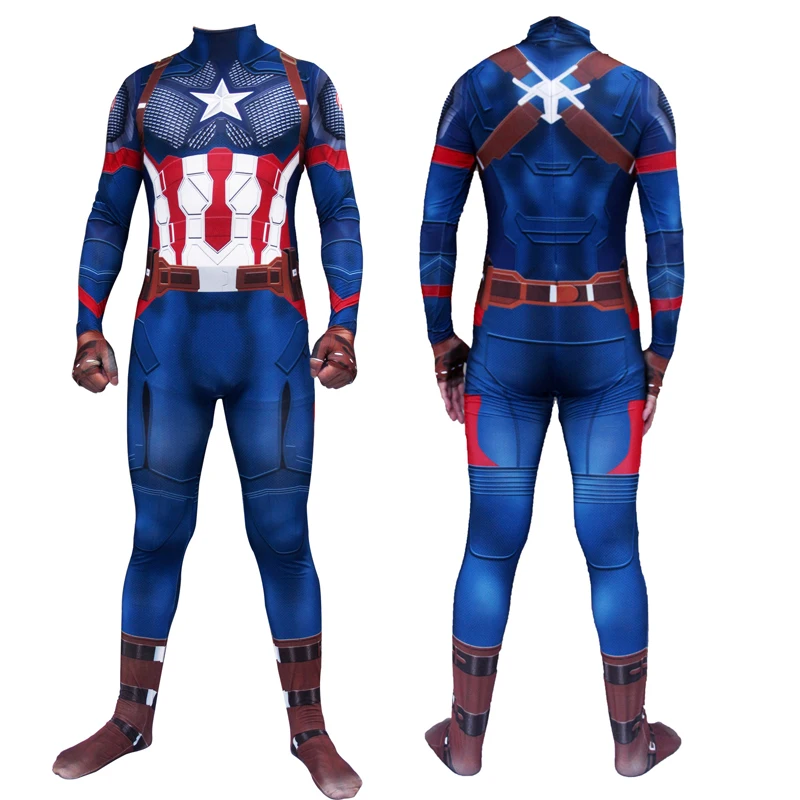 Костюм с маской Капитан Америка, костюм Роджерс Стива, Zentai, комбинезоны, Мстители, для взрослых, детей, для мальчиков, боди