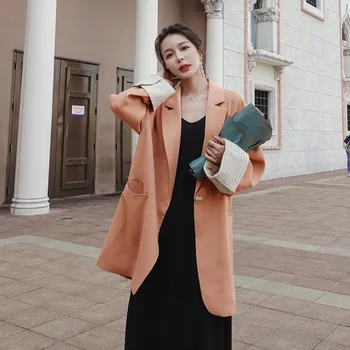 

XUXI Spring 2020 Women Korea New Solid Neck Color Compact High Quality Blade Character Office Women's Short Coat Women's FZ0828
