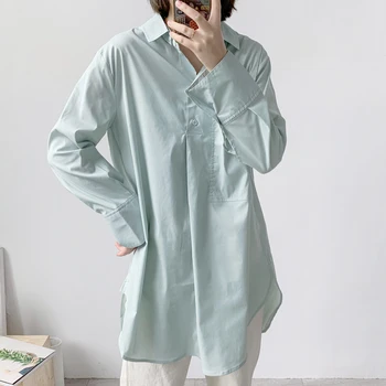 

Korea 2020 new spring and summer fashion women clothing single breasted full sleeves shirt dress vestido Y133