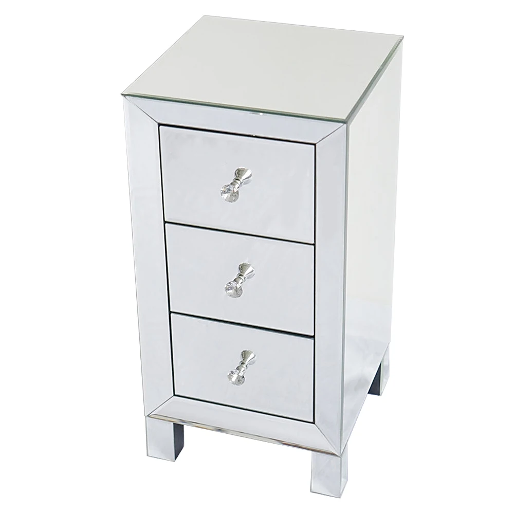 Modern and Contemporary Mirrored 3-Drawers Nightstand Bedside Table Side Table 30 x 30 x 60cm forBed