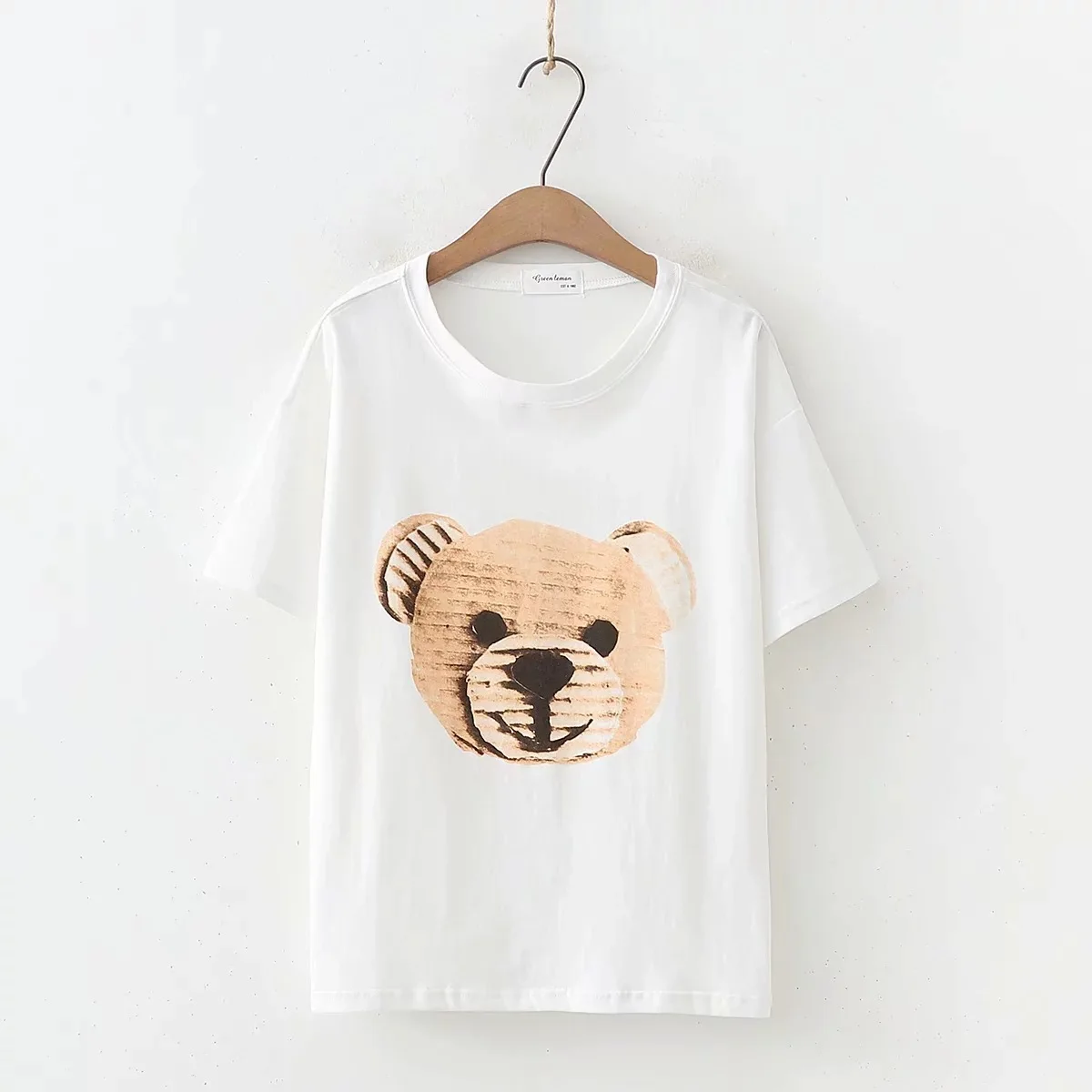 

Bear Short Sleeve T-shirt Women's Korean-Style Summer Loose-Fit Printed Pattern WOMEN'S Dress Versatile Trend Blouses 2019 New S