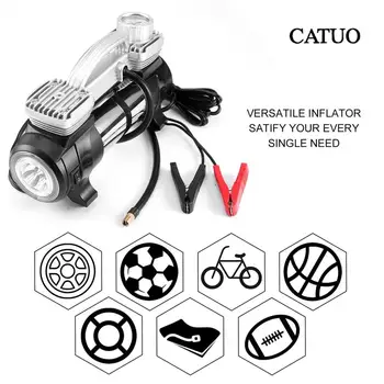 

New CATUO Portable Double Cylinder Air Compressor Tire Inflator High Power 12V DC Pump to 100 Psi With LED Light Thermal Design