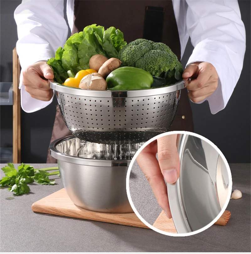 Multifunctional Stainless Steel Basin Grater - Salad Cutter Bowl-7 In 1 Julienne Slicer, Multifunctional Stainless Steel Colander Drain Basket For Cooking Prepping Food Storage