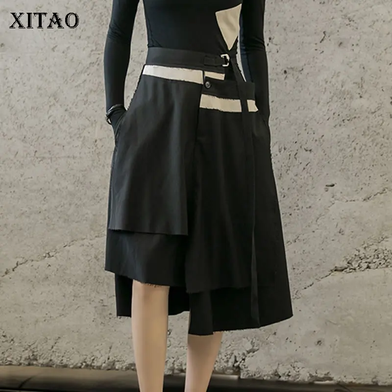 

XITAO Tide Black White Patchwork Skirts Irregular Multi Layer Fashion Individuality Midi Skirt Korean Style 2019 Autumn GCC1810