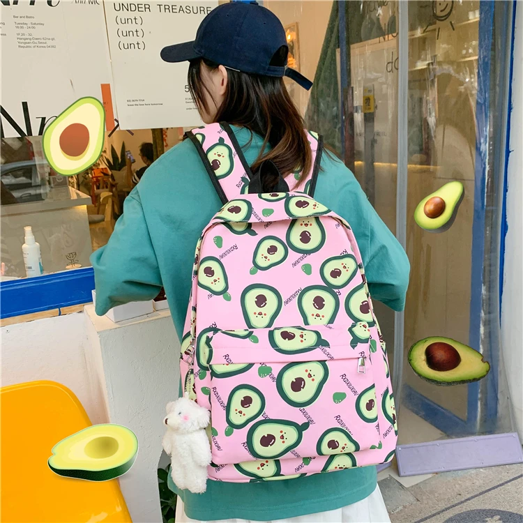 2022 Summer New Avocado Backpack Fashionable Cute Little Fresh Women's Nylon Backpack College Style Teen Girl Student Schoolbag