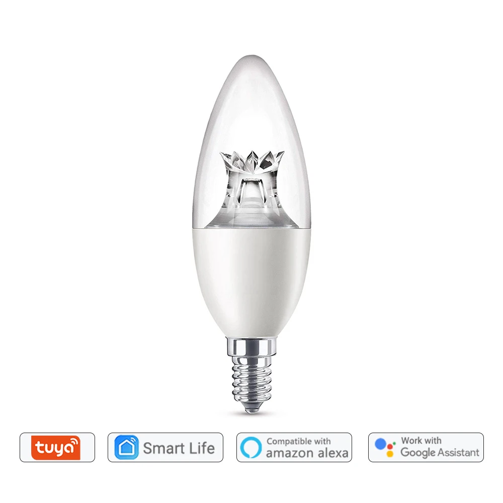 WiFi Smart Голосовое управление Светодиодная свеча E14 лампа поддержка приложения дистанционное управление работа с Google Assistant Amazon Alexa