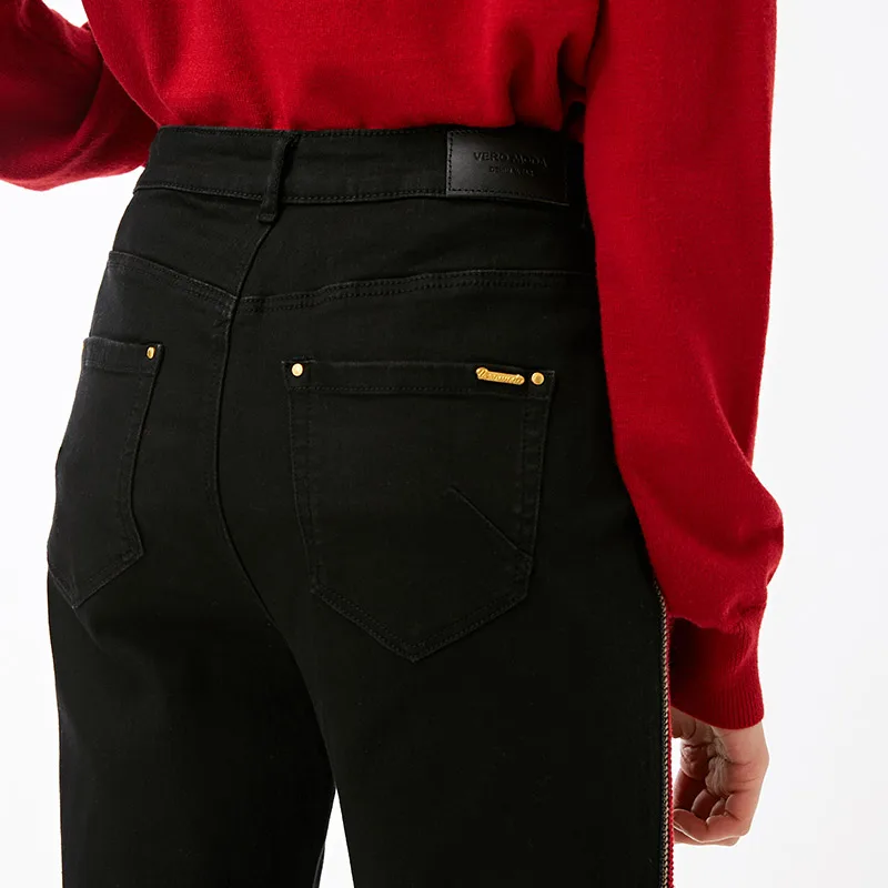 Vero Moda Новые поступления BF стиль боковые полоски прямые джинсы потертые | 318349577