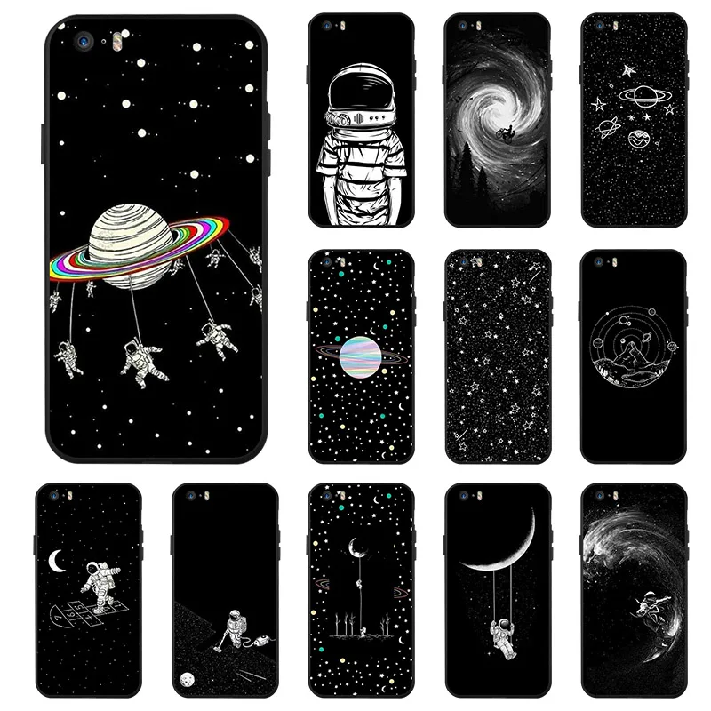 

Deyonta Fashion Space station astronaut Case For iPhone 5 5S 5se Cases Black TPU Painted Anti-knock Cover For iPhone 5 5S Covers